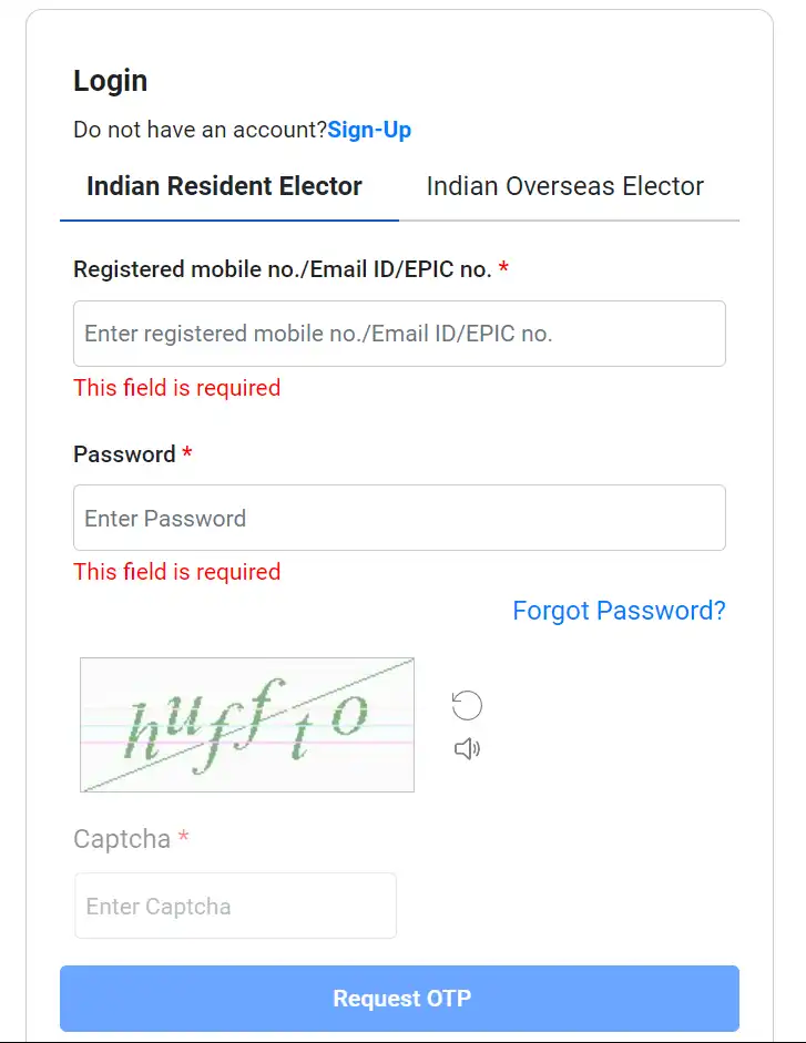 Login Voters ECI Portal